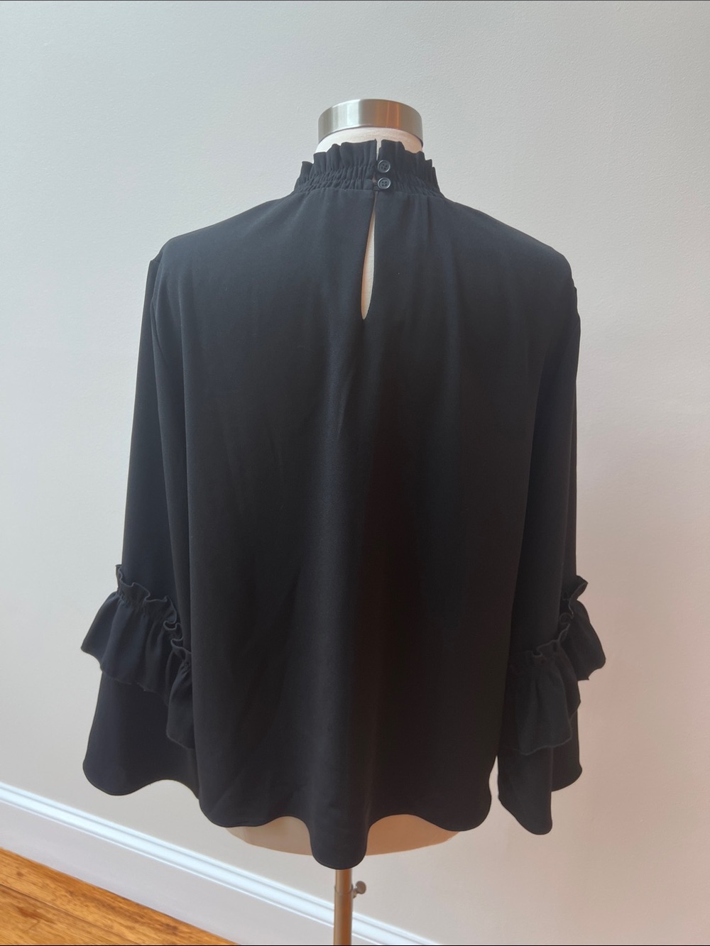 Drew Black Ruffle-Neck Keyhole Blouse - Women Tops - Picture 4 of 10